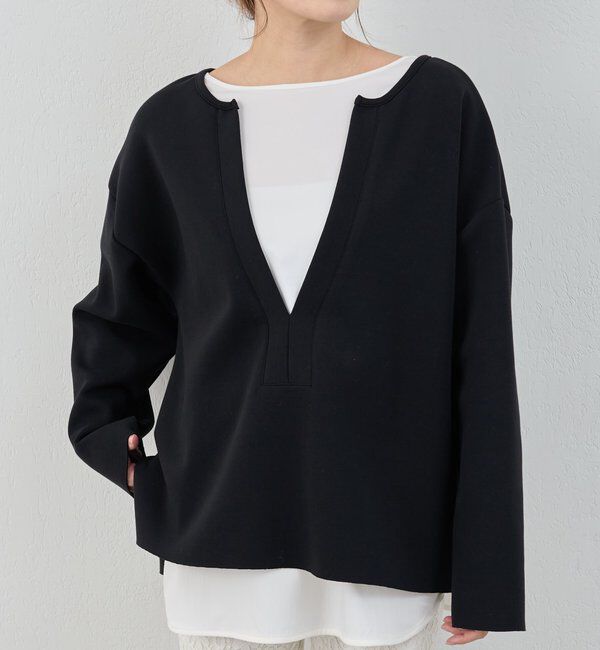  「【インフルエンサー＠tsuru00コラボ】スキッパーポンチプルオーバー」|ニット・セーター|ブラック