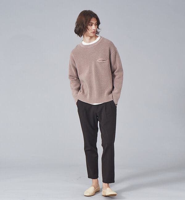 ABAHOUSE「畦編みフェードカラー コットン プルオーバー クルーネックニット」|ニット・セーター|
