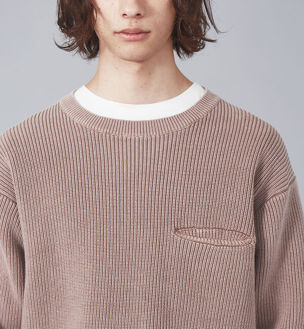 ABAHOUSE「畦編みフェードカラー コットン プルオーバー クルーネックニット」|ニット・セーター|