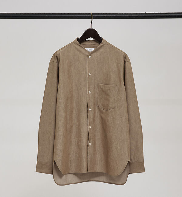 ABAHOUSE「【変形襟】定番/シャンブレーツイル カラーレス シャツ / バンドカラーシャツ」|シャツ・ブラウス|ブラウン系その他1
