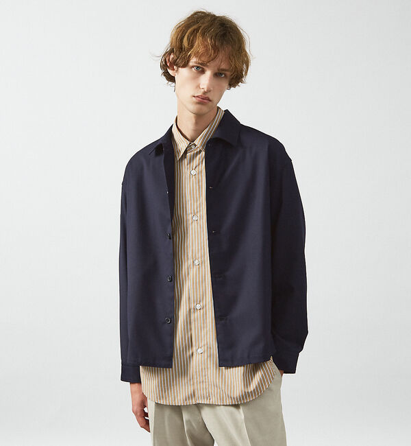 ABAHOUSE「インバーテッドプリーツ シャツブルゾン」|ブルゾン・スタジャン|ネイビー