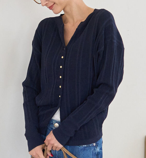 Rouge vif「変形ストライプ前後2WAYニット / カーディガン」|ニット・セーター|ネイビー