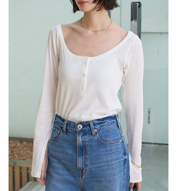 Rouge vif「コットンヘンリーネックプルオーバー」|Tシャツ・カットソー|ホワイト