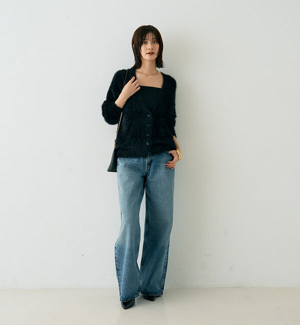 Rouge vif「【2点セット】ファーニットカーデ&times;リブニットキャミ アンサンブル」|カーディガン|