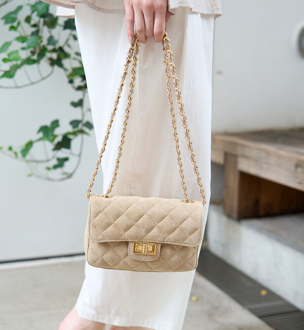 Rouge vif「【新色登場】【AULENTTI/オウレンティ】チェーンスエードミニショルダー」|ショルダー・メッセンジャー|ベージュ