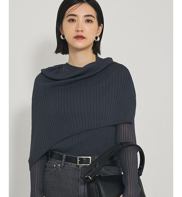 qualite「【Oggi掲載】ワイドリブシアースヌードニット/スヌード取り外し可能」|ニット・セーター|チャコールグレー