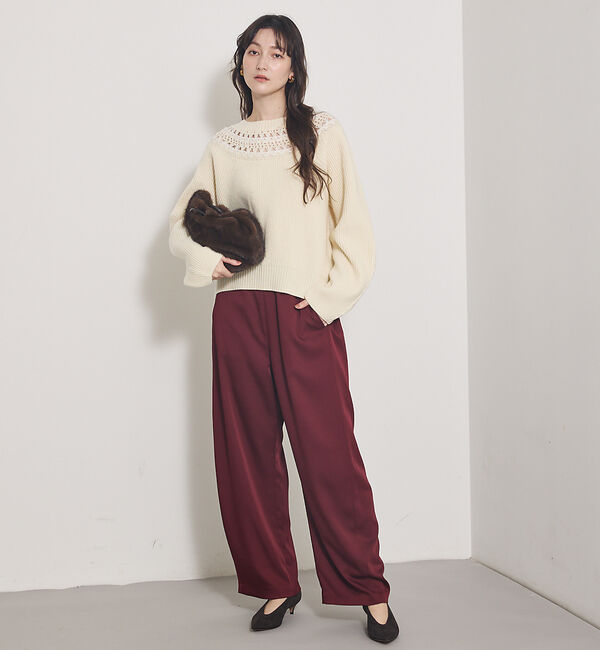 qualite「【気品あるツヤ感】ジョーゼットサテンワイドパンツ」|その他|