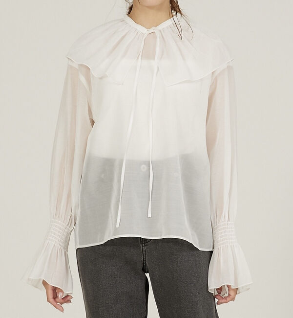 abahouse mavie「マルチフリルブラウス【ティペット付】」|シャツ・ブラウス|ホワイト