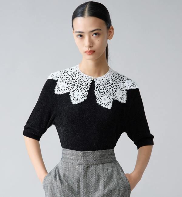 TIARA「レース襟モールニット」|ニット・セーター|ブラック