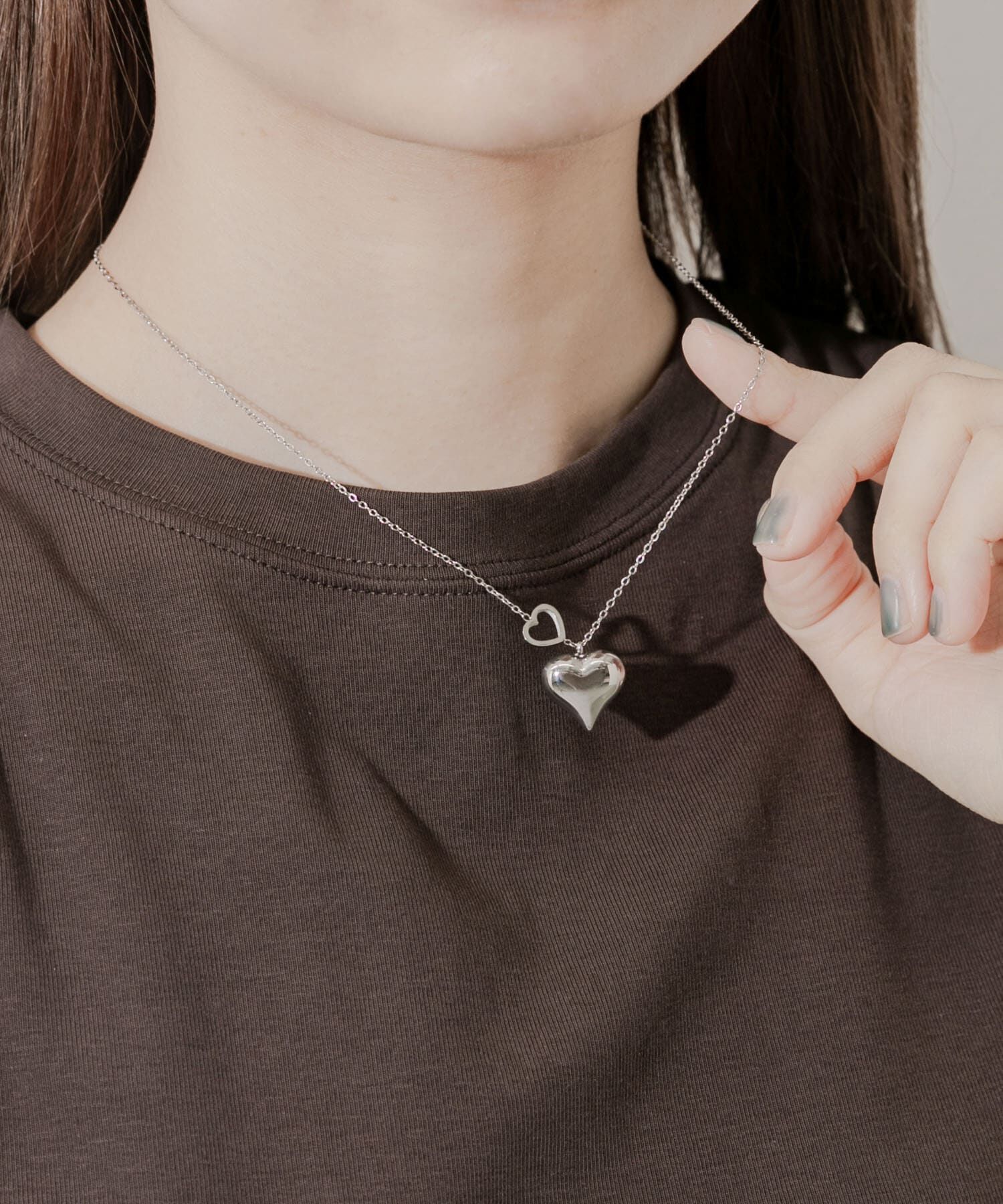 SMELLY「ステンレスプックリメタルハートネックレス」|ネックレス|