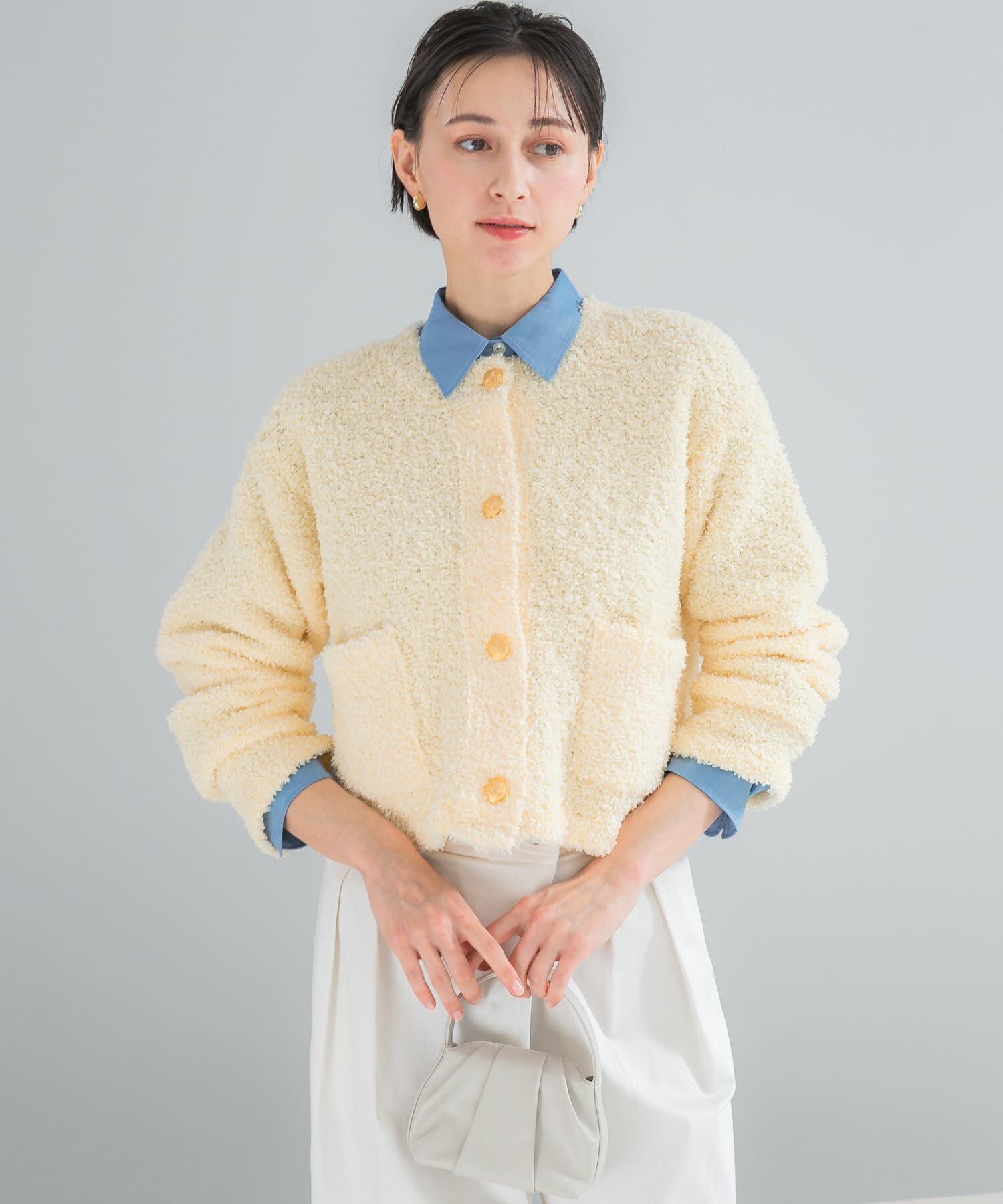 URBAN RESEARCH ROSSO「ニットツイードショートカーディガン」|カーディガン|イエロー系その他