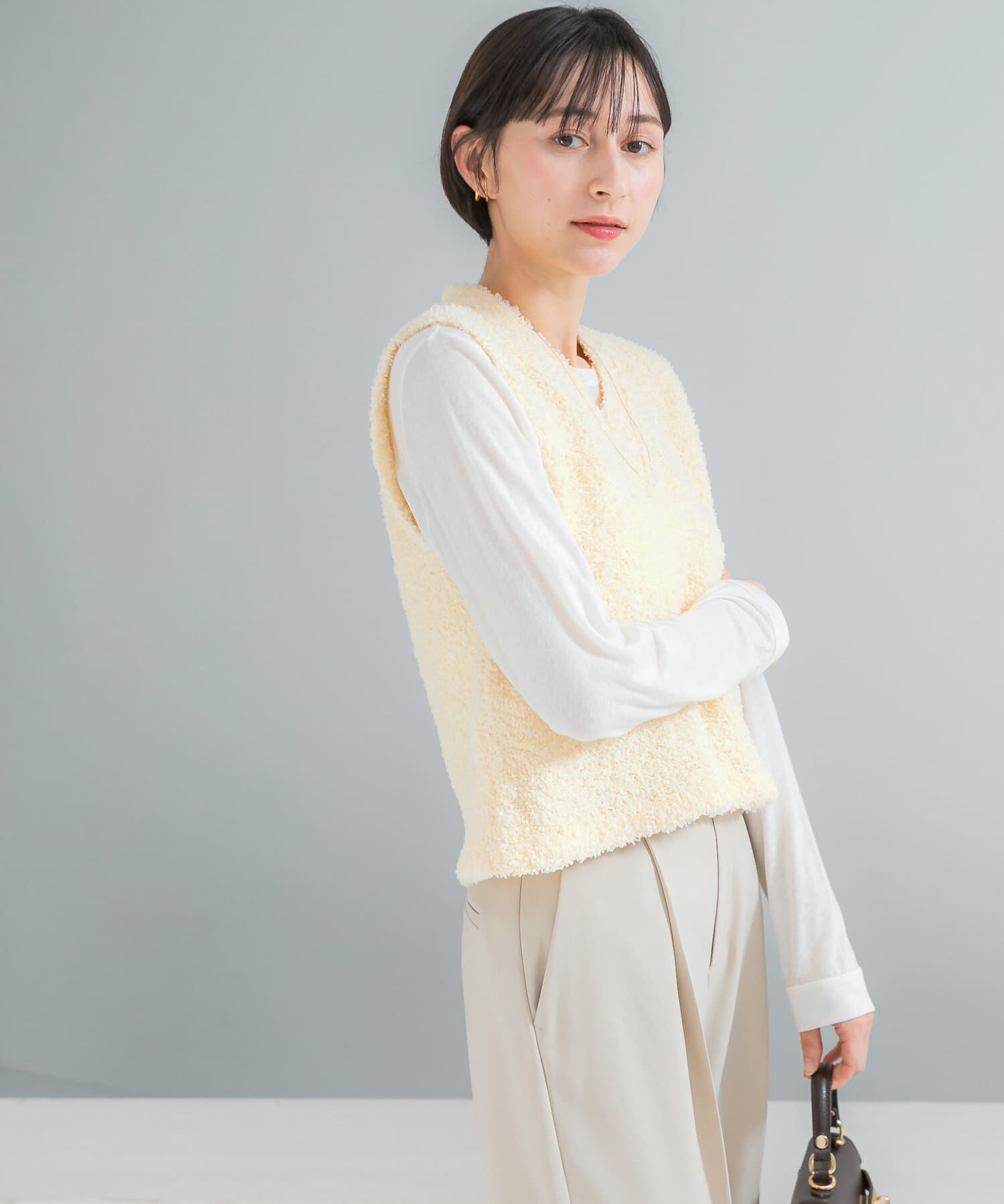 URBAN RESEARCH ROSSO「ニットツイードVネックベスト」|ベスト・ジレ|イエロー系その他