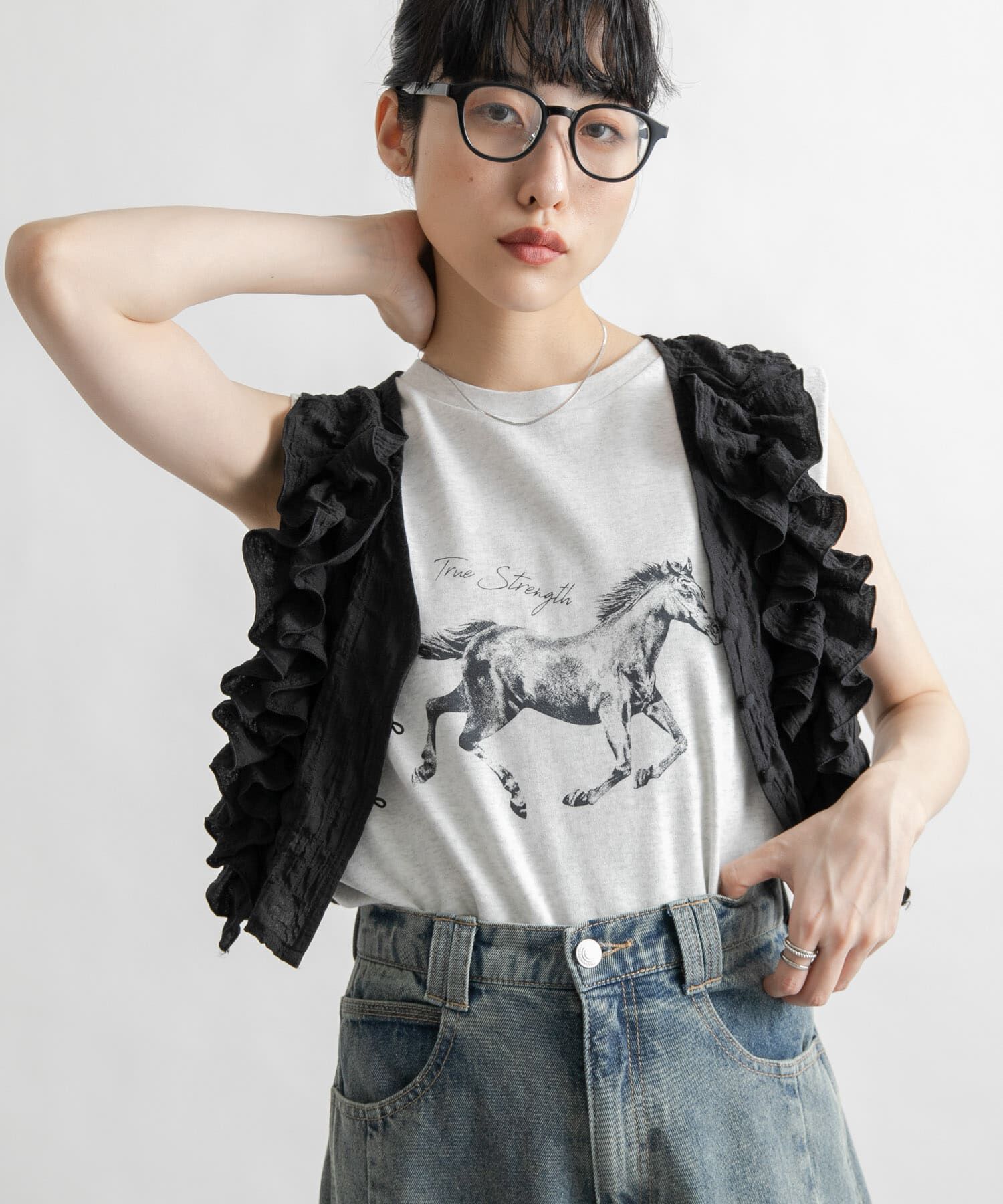  「ノースリーブプリントカットソー」|Tシャツ・カットソー|