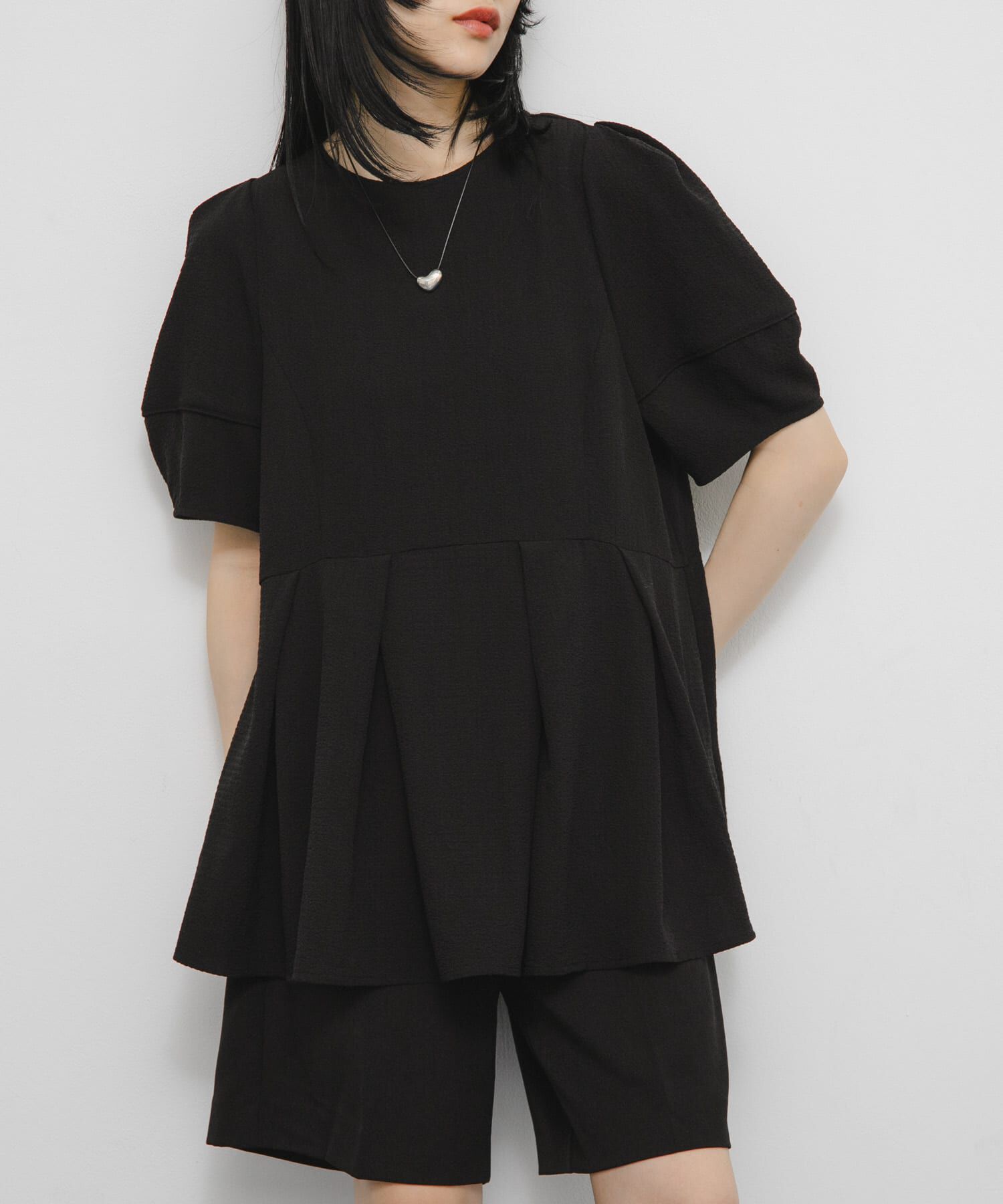  「ボリュームスリーブペプラムトップス」|シャツ・ブラウス|ブラック
