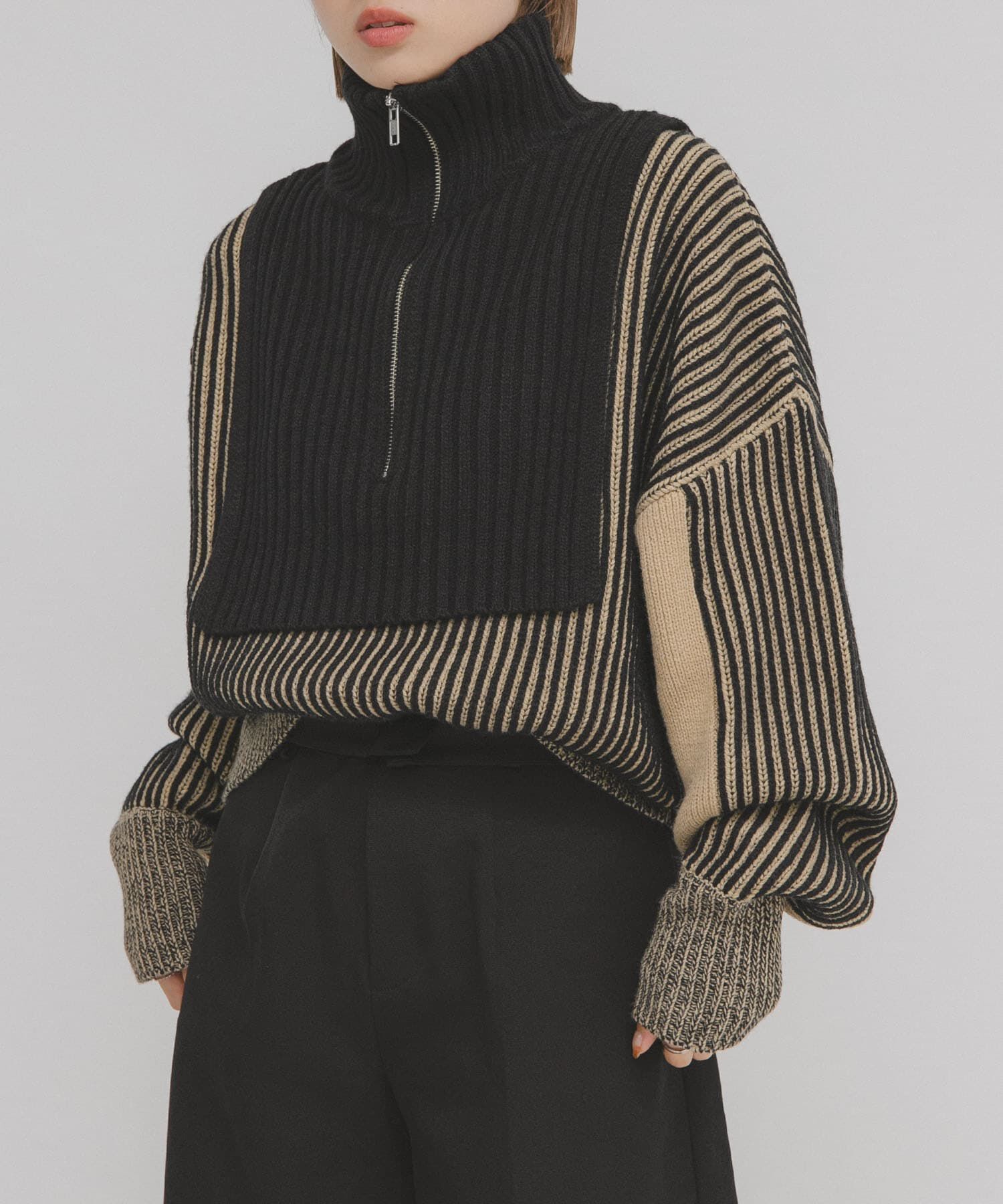  「レイヤードハーフZIPニット」|ニット・セーター|