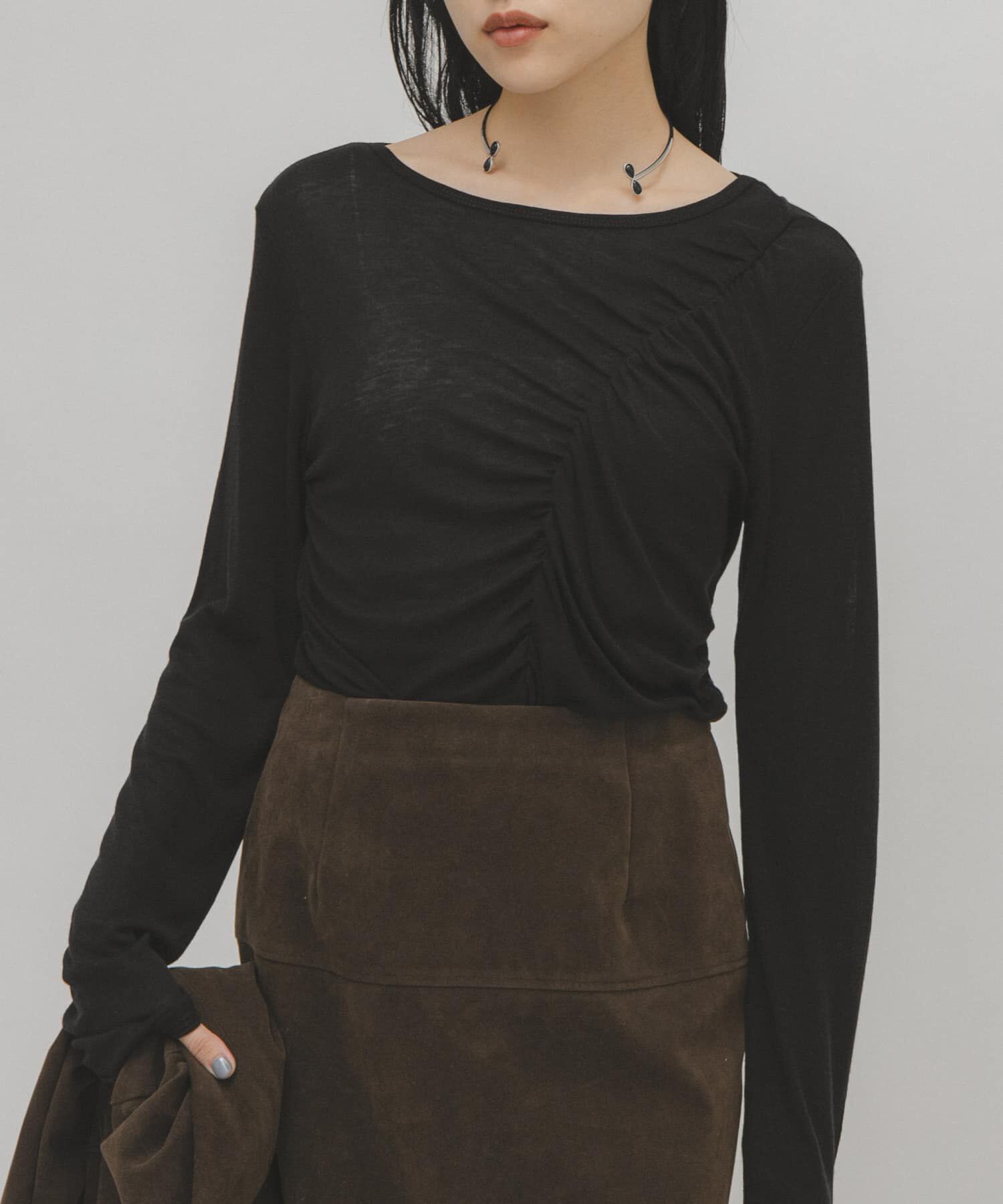  「アシメドレープTEE」|Tシャツ・カットソー|ブラック