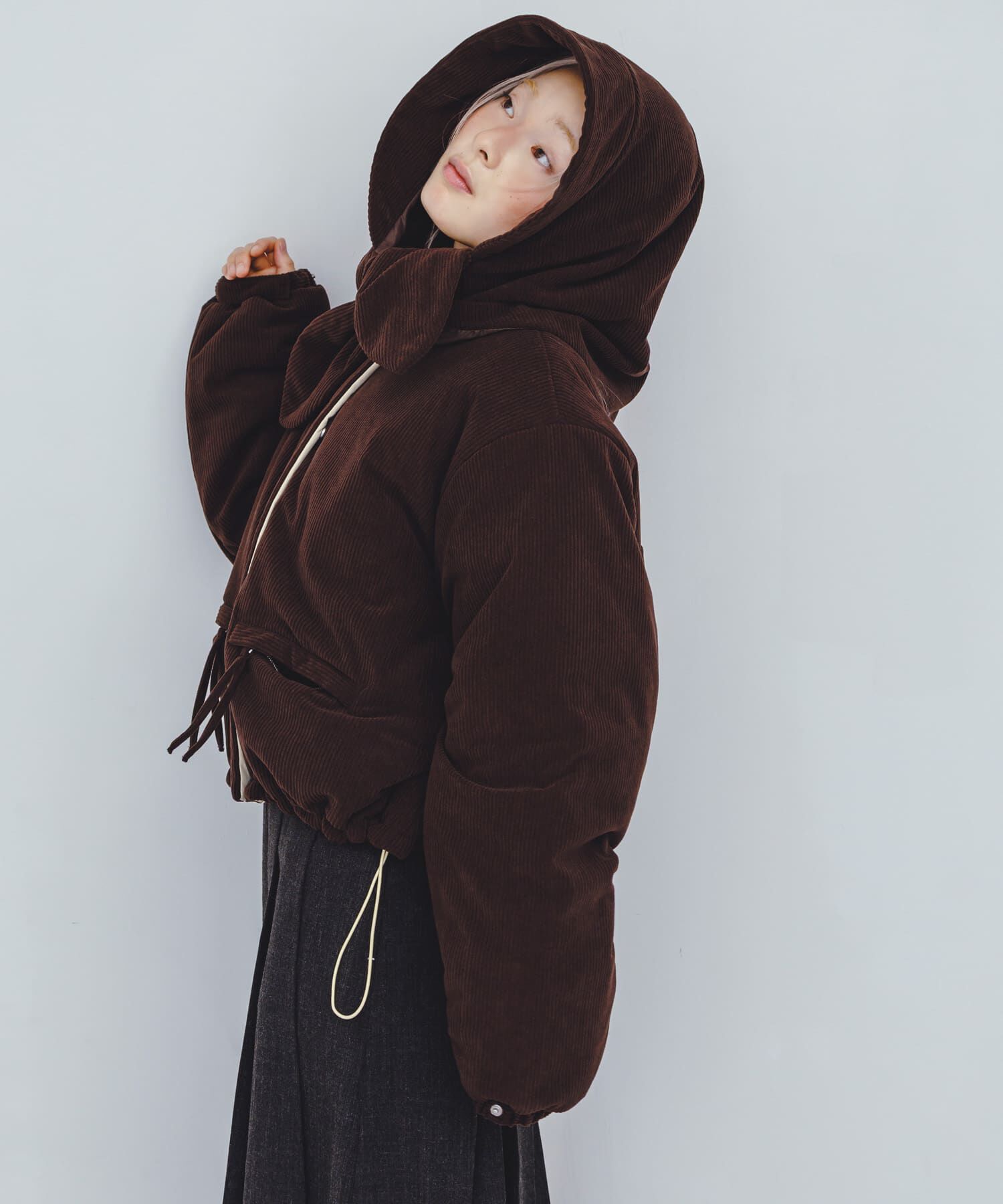  「リバーシブルパデッドジャケット」|ノーカラーコート|ブラウン系その他