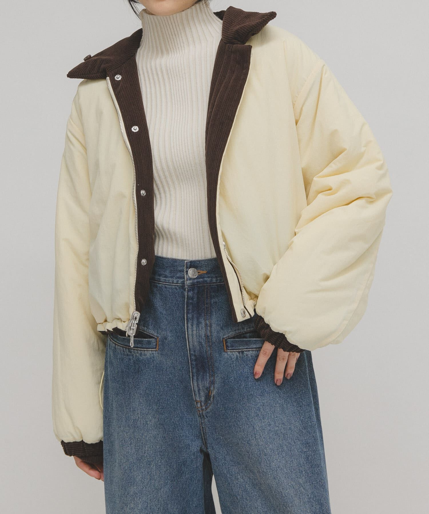  「リバーシブルパデッドジャケット」|ノーカラーコート|