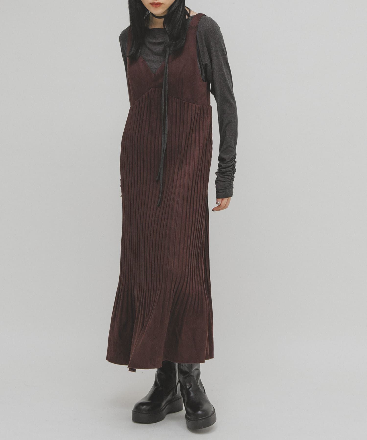  「ピーチスキンプリーツワンピース」|ワンピース|