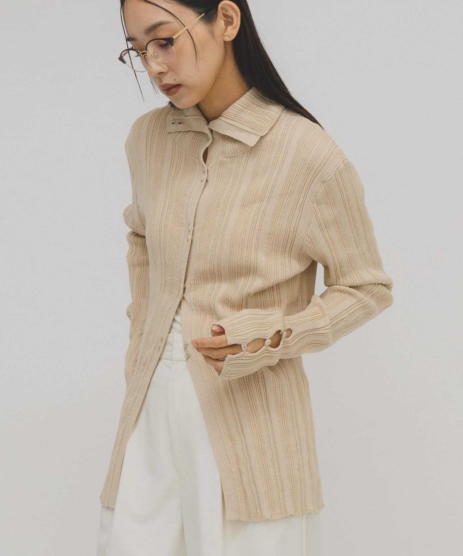  「ボタンアップランダムRIBニット」|ニット・セーター|ライトベージュ