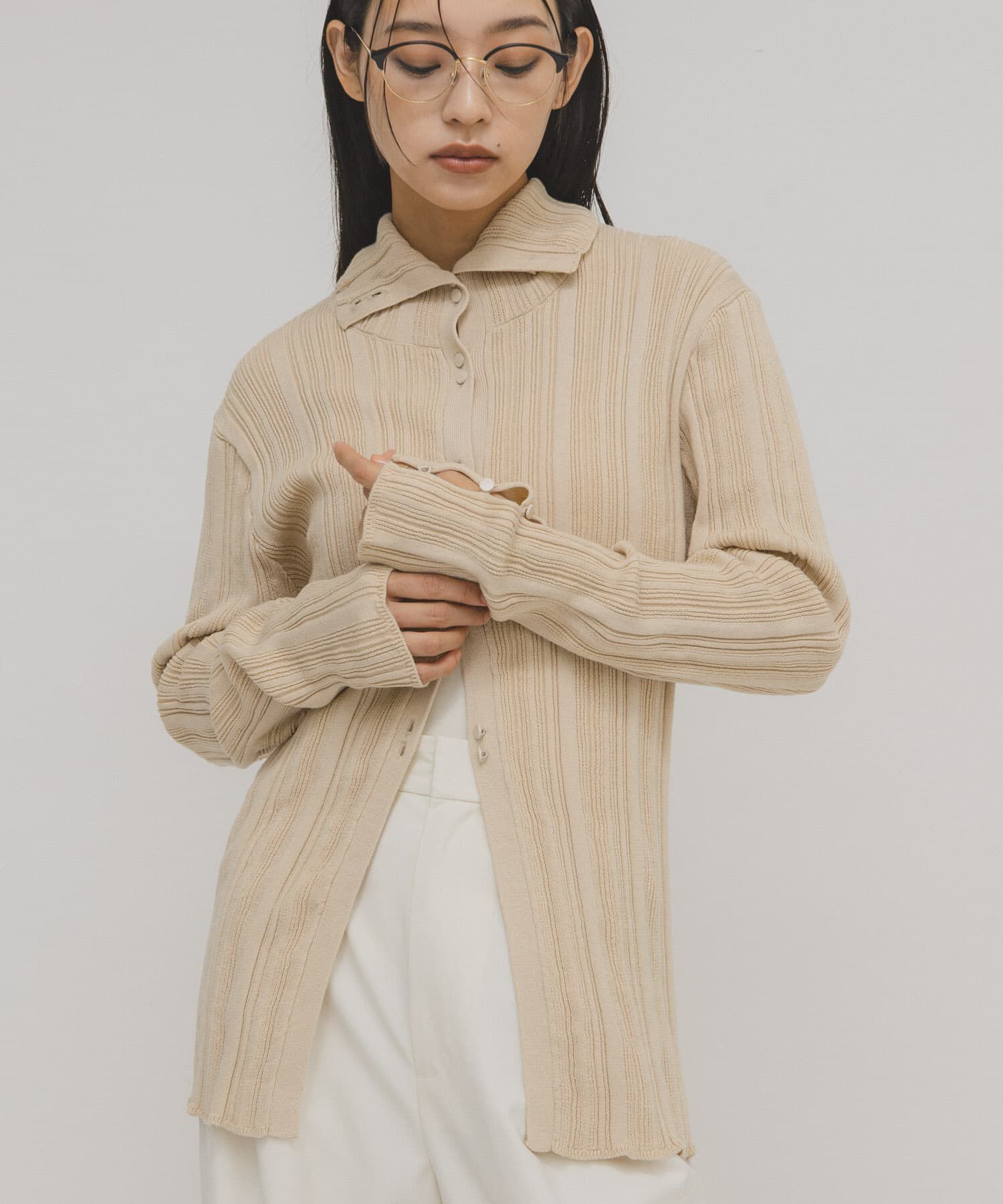  「ボタンアップランダムRIBニット」|ニット・セーター|