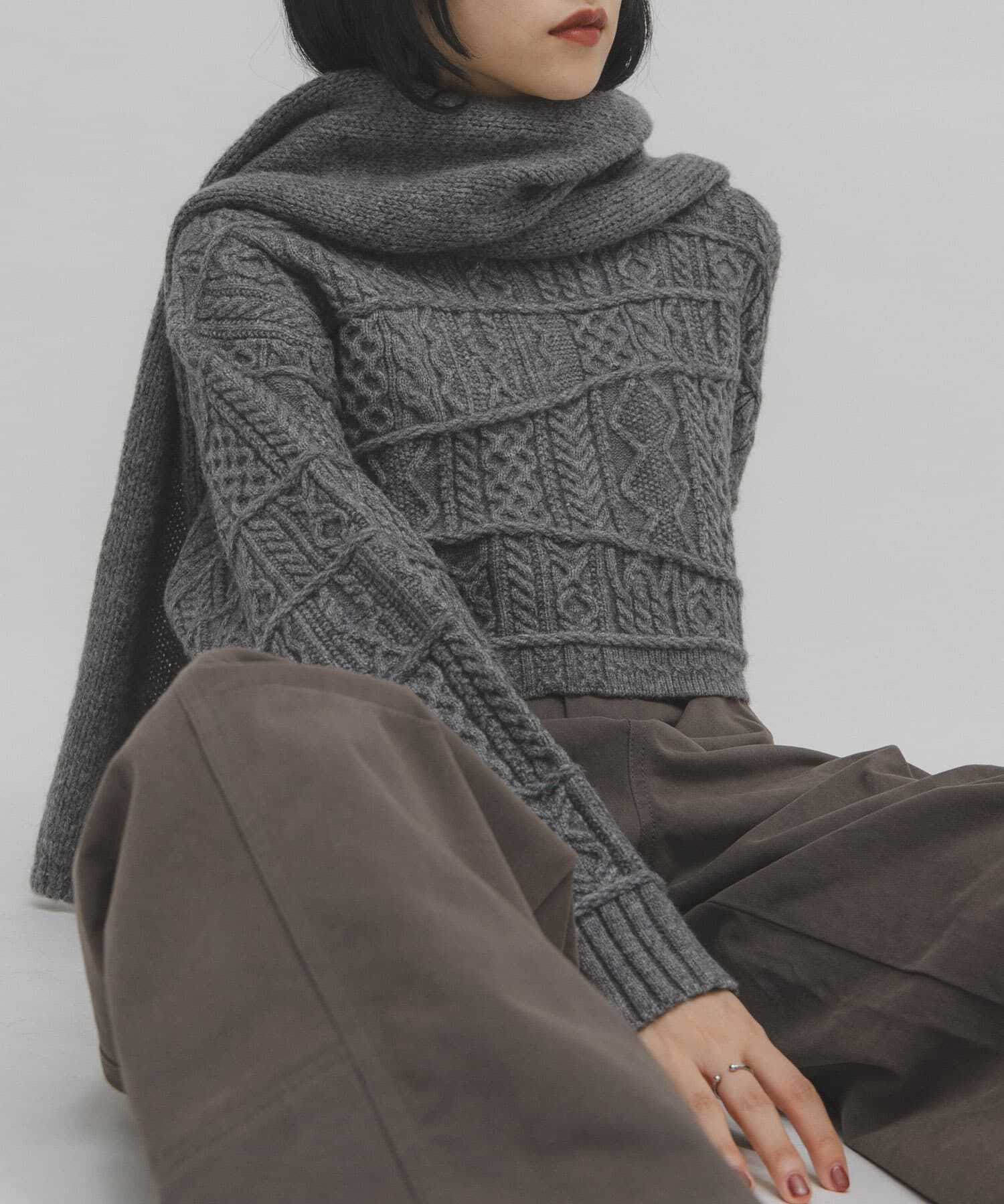  「MIXケーブルショートニット」|ニット・セーター|