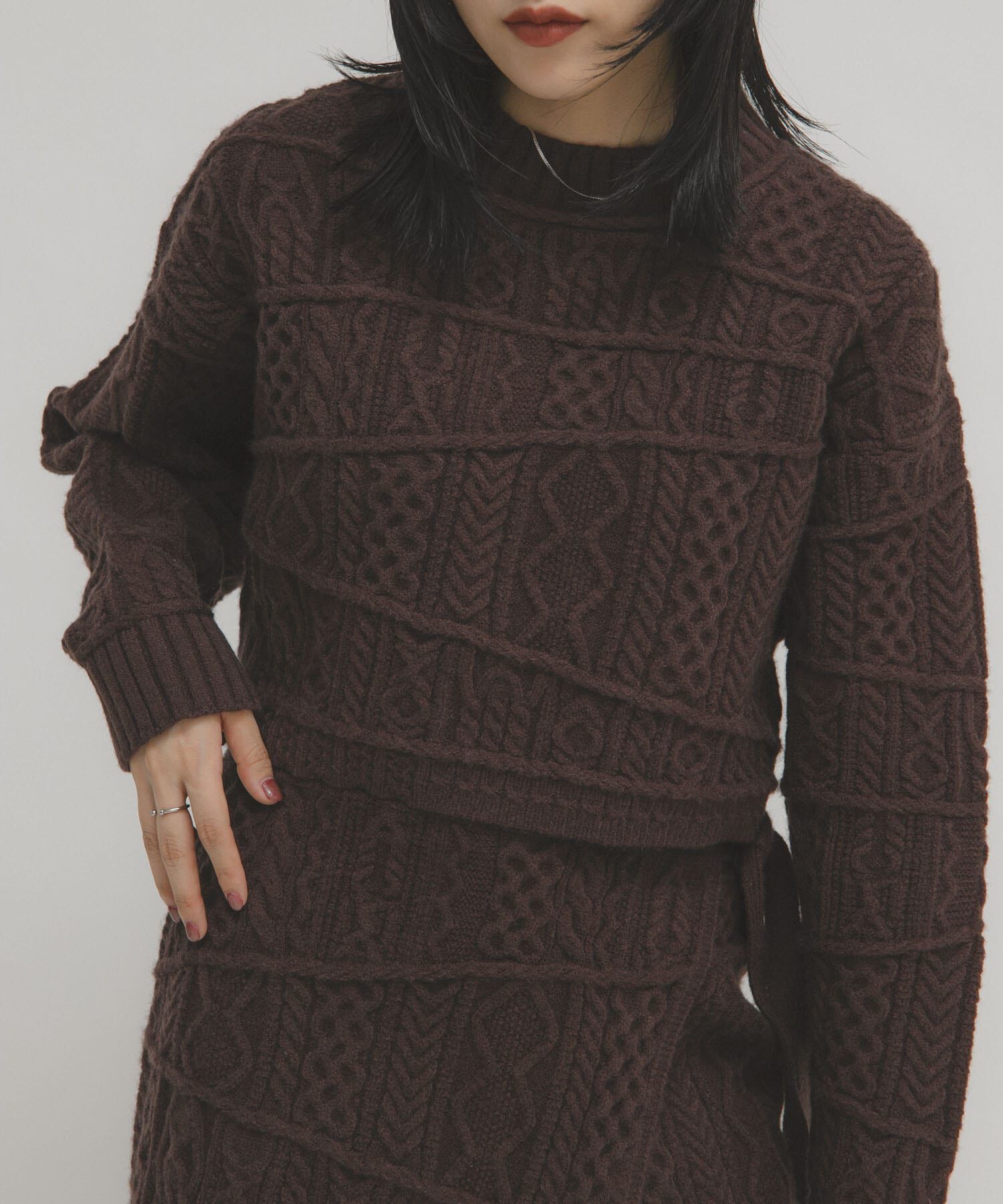  「MIXケーブルショートニット」|ニット・セーター|