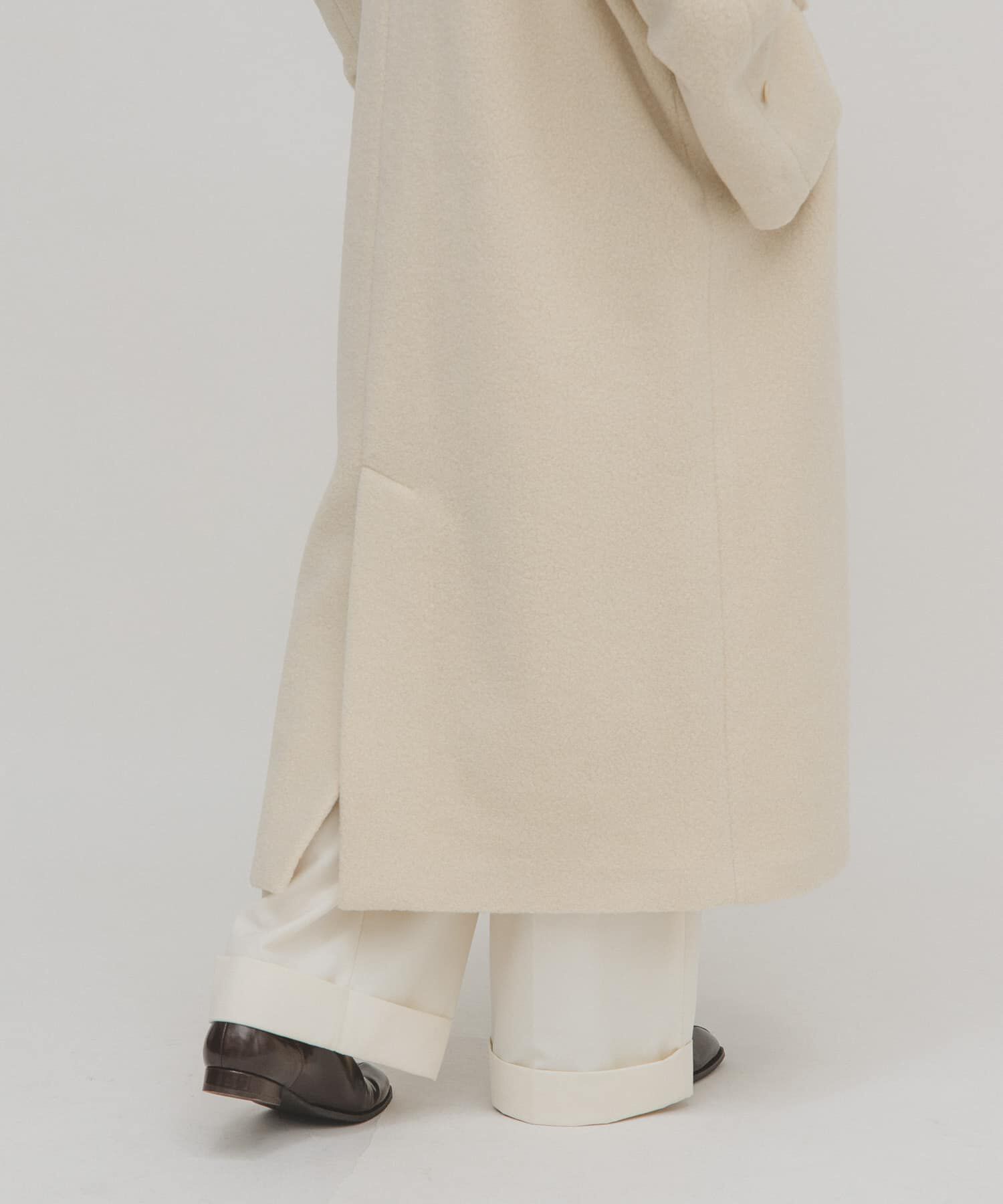  「テディボアロングコート」|ノーカラーコート|