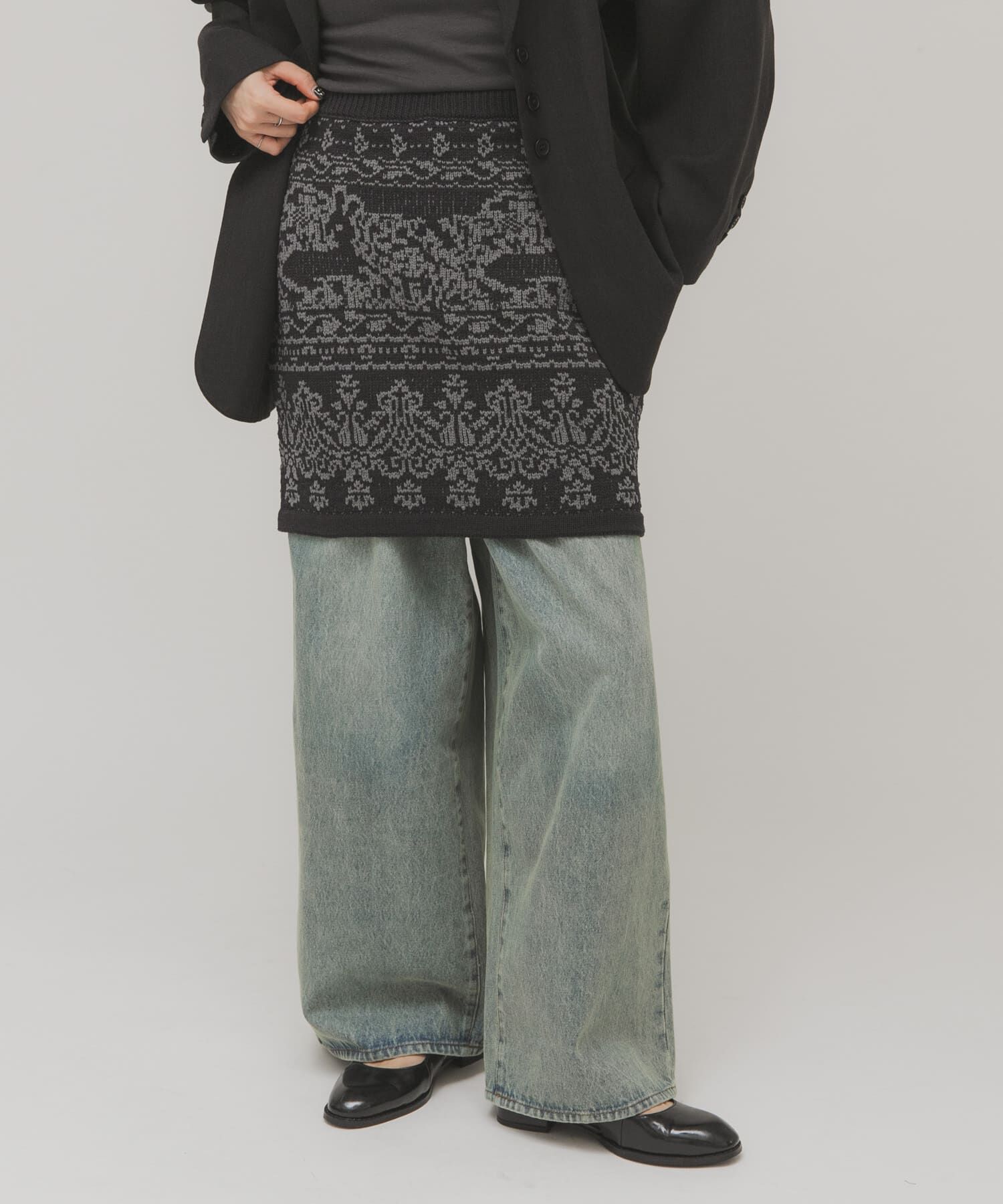  「ジャガードニットスカート」|スカート|ネイビー