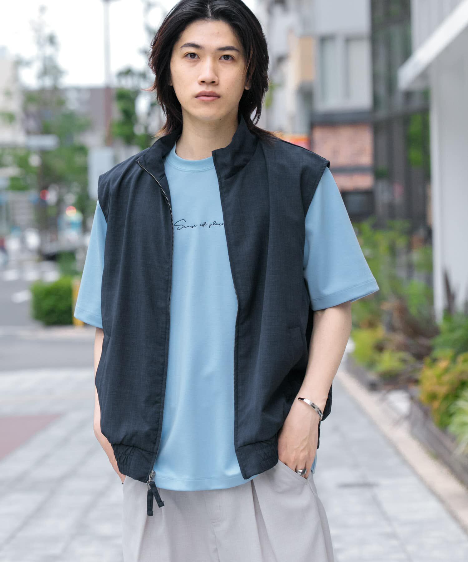 SENSE OF PLACE by URBAN RESEARCH「『ｲｰｼﾞｰｹｱ/ｾｯﾄｱｯﾌﾟ対応』ﾘﾈﾝﾗｲｸｽﾀﾝﾄﾞｶﾗｰW  」|ベスト・ジレ|