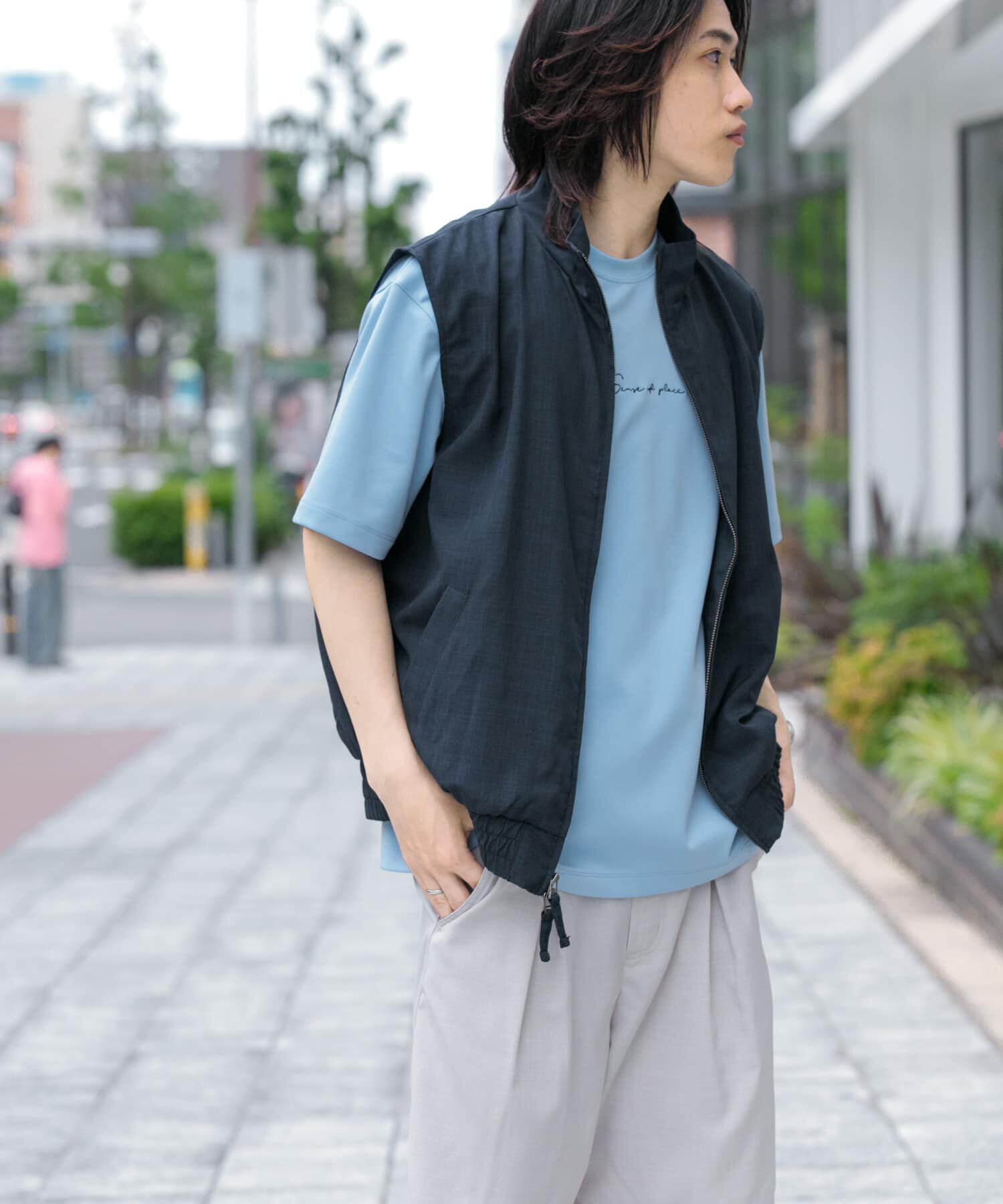 SENSE OF PLACE by URBAN RESEARCH「『ｲｰｼﾞｰｹｱ/ｾｯﾄｱｯﾌﾟ対応』ﾘﾈﾝﾗｲｸｽﾀﾝﾄﾞｶﾗｰW  」|ベスト・ジレ|