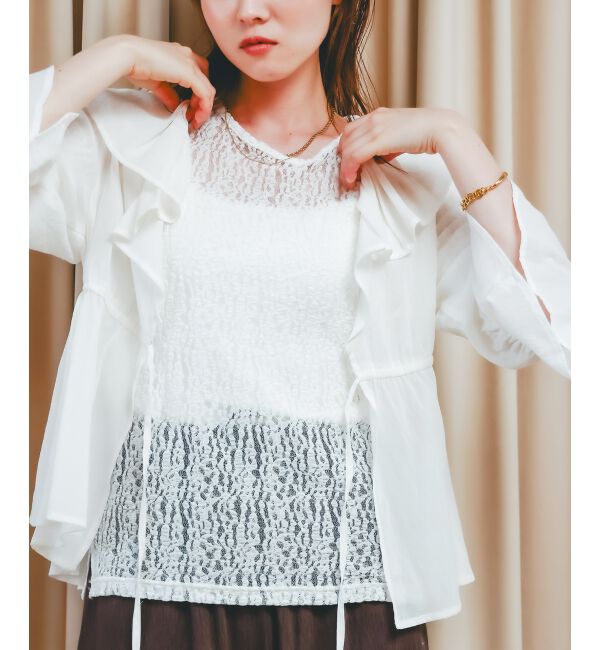  「ストレッチレースクルーネックカットソー」|Tシャツ・カットソー|