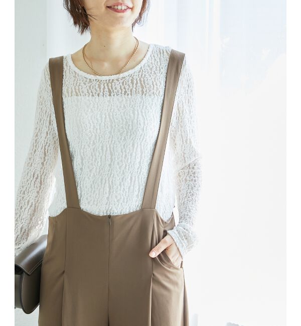  「ストレッチレースクルーネックカットソー」|Tシャツ・カットソー|