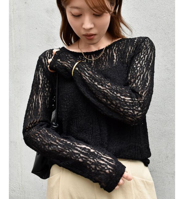  「ストレッチレースクルーネックカットソー」|Tシャツ・カットソー|