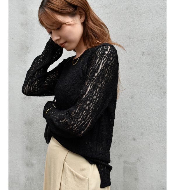  「ストレッチレースクルーネックカットソー」|Tシャツ・カットソー|