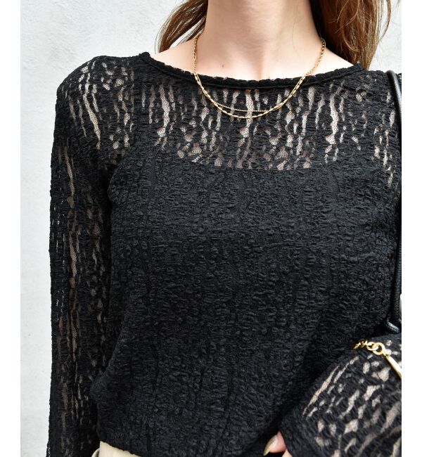  「ストレッチレースクルーネックカットソー」|Tシャツ・カットソー|