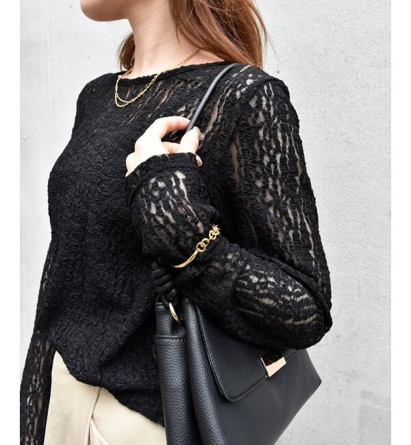  「ストレッチレースクルーネックカットソー」|Tシャツ・カットソー|