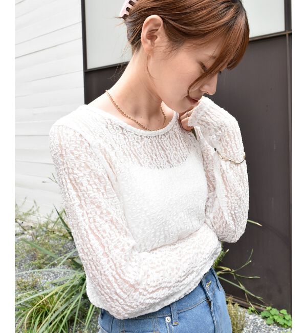  「ストレッチレースクルーネックカットソー」|Tシャツ・カットソー|