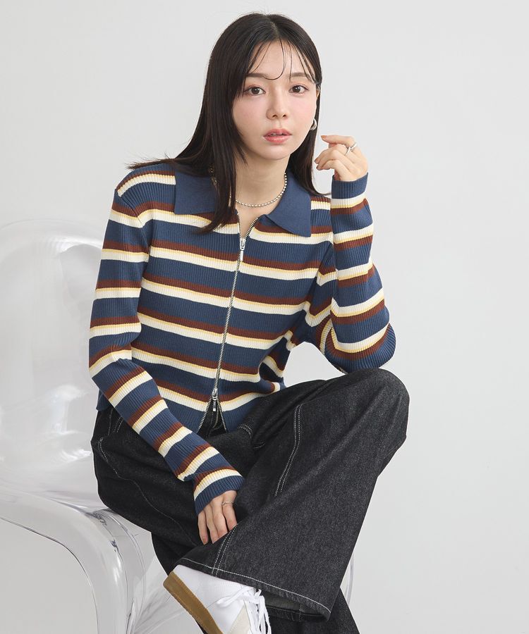 earth music&ecology「Wジップリブカーディガン」|カーディガン|