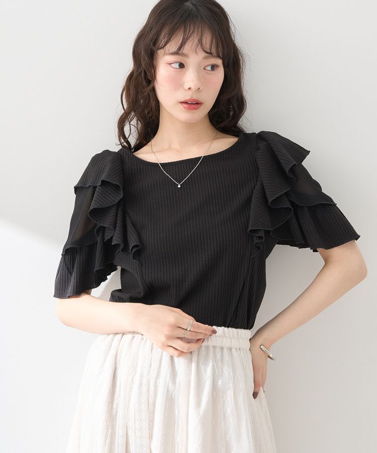 earth music&ecology「袖フリルデザインプルオーバー」|Tシャツ・カットソー|Black