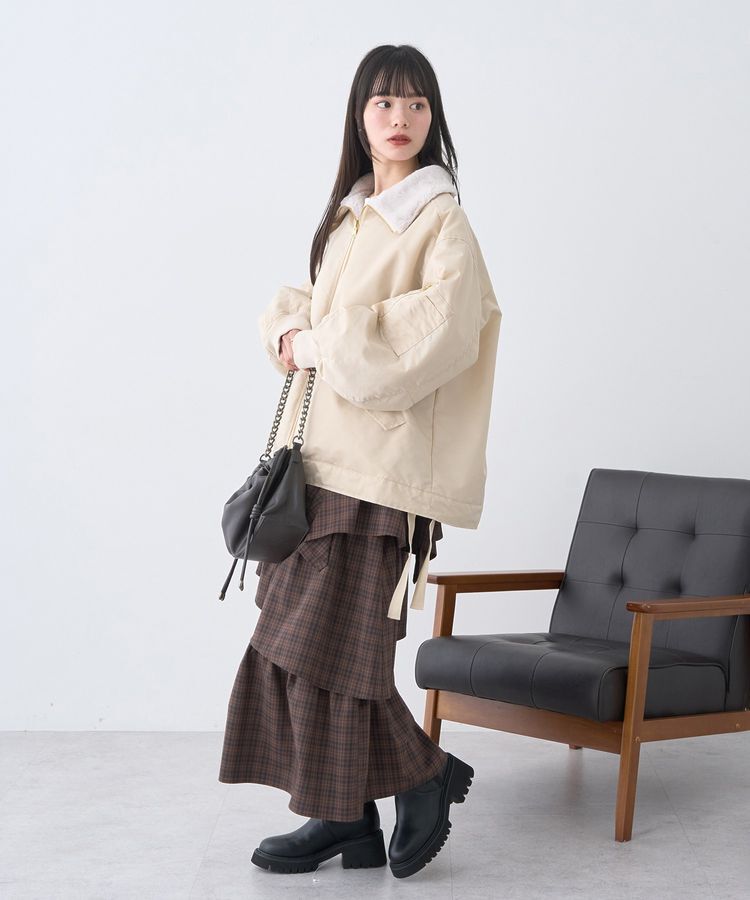 earth music&ecology「ハイウエストランダムティアードチェックスカート」|フレア|