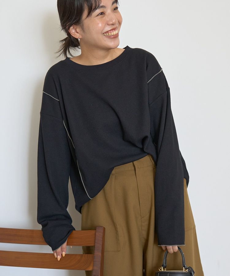 AMERICAN HOLIC「ワッフル配色メロープルオーバー」|Tシャツ・カットソー|Black