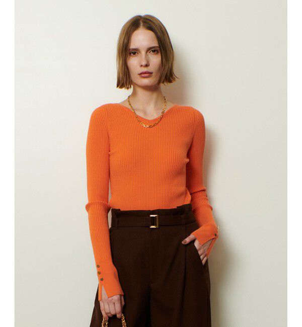 allureville「袖釦Vネックプルオーバー」|ニット・セーター|