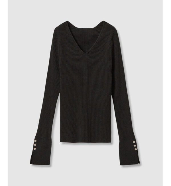 allureville「袖釦Vネックプルオーバー」|ニット・セーター|ブラック