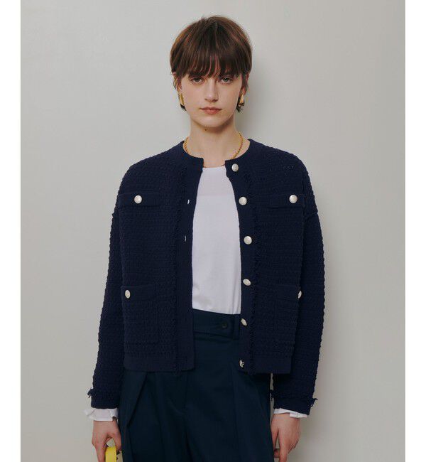 allureville「ニットツイードジャケット」|カーディガン|ネイビー