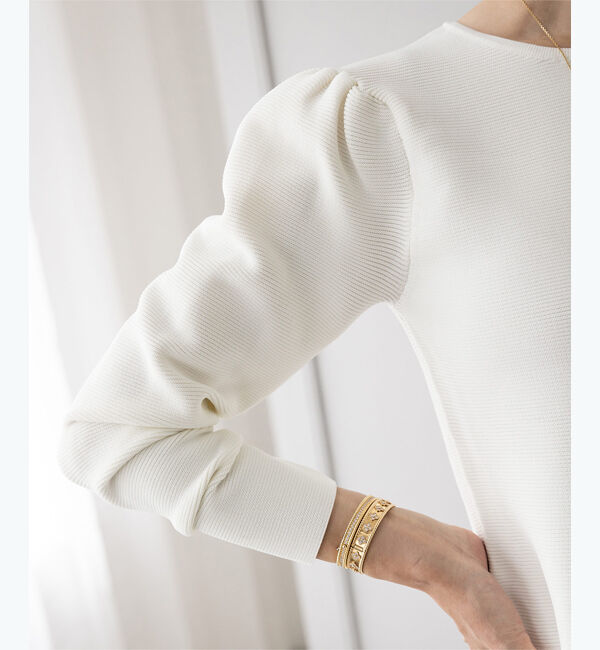 ur's「【星玲奈さんコラボアイテム】パフスリーブペプラムニットトップス」|ニット・セーター|