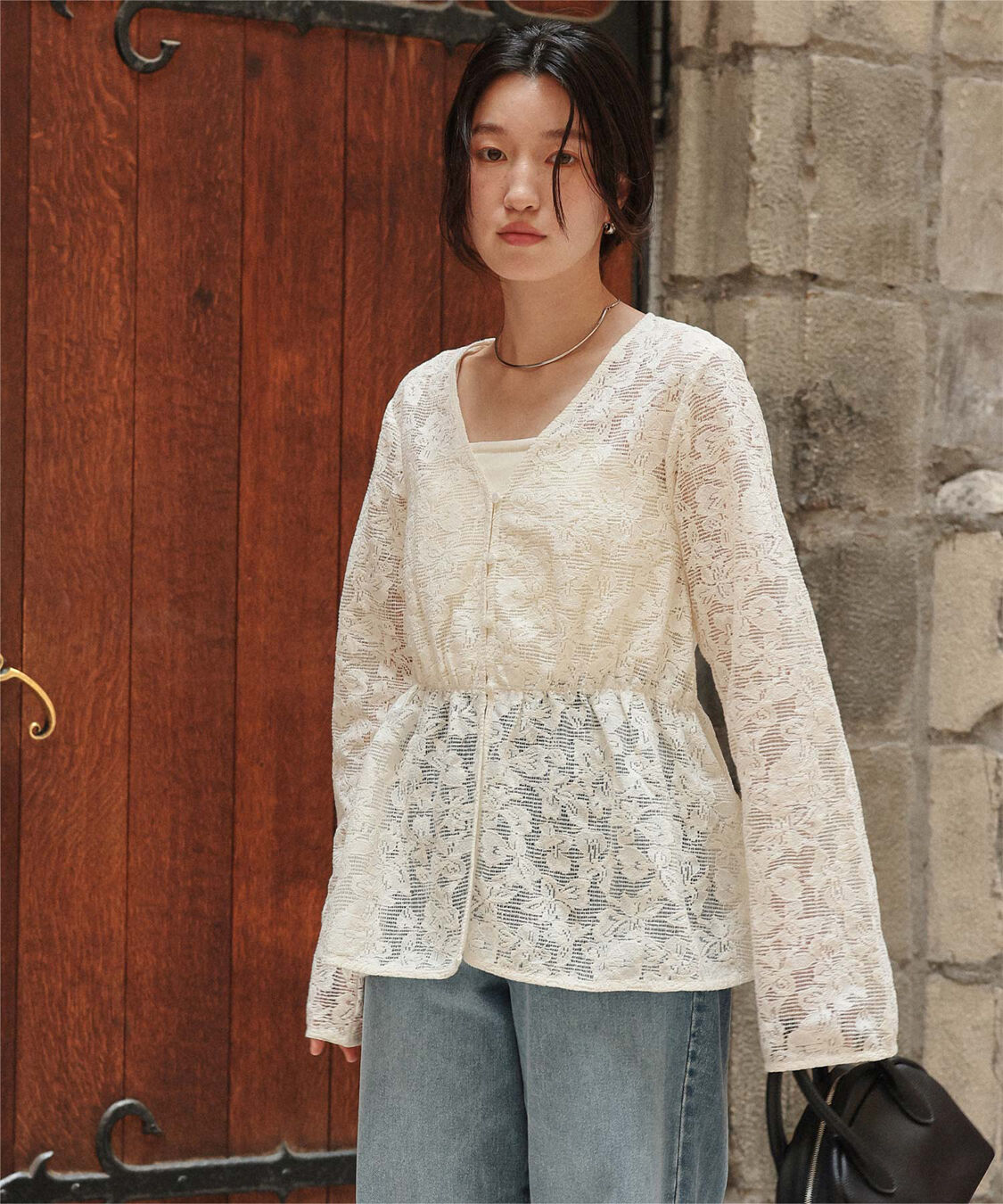 titivate「Vネックペプラムデザインレースブラウス」|シャツ・ブラウス|