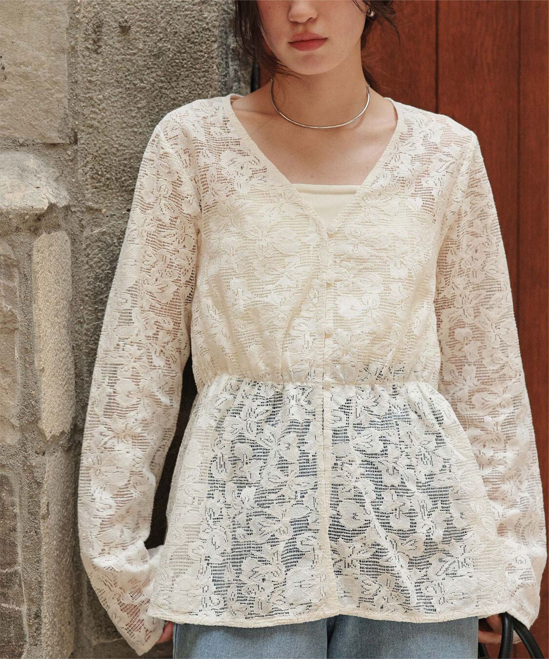 titivate「Vネックペプラムデザインレースブラウス」|シャツ・ブラウス|