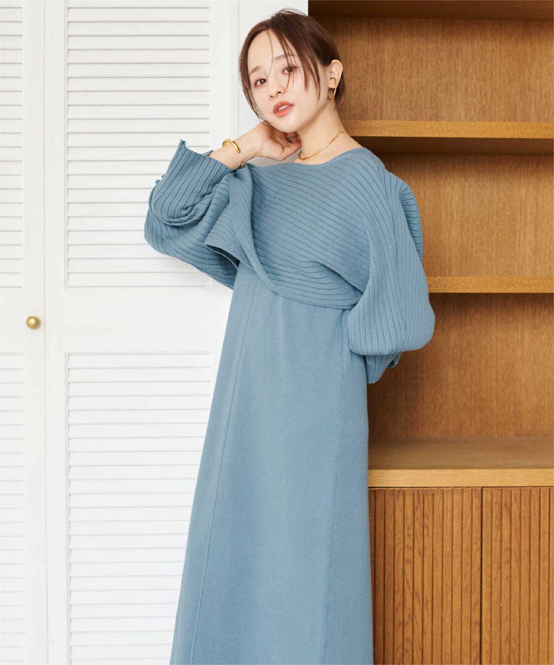 titivate「【田中亜希子さんコラボアイテム】カシュクールリブトップスニットセットワンピース」|ワンピース|