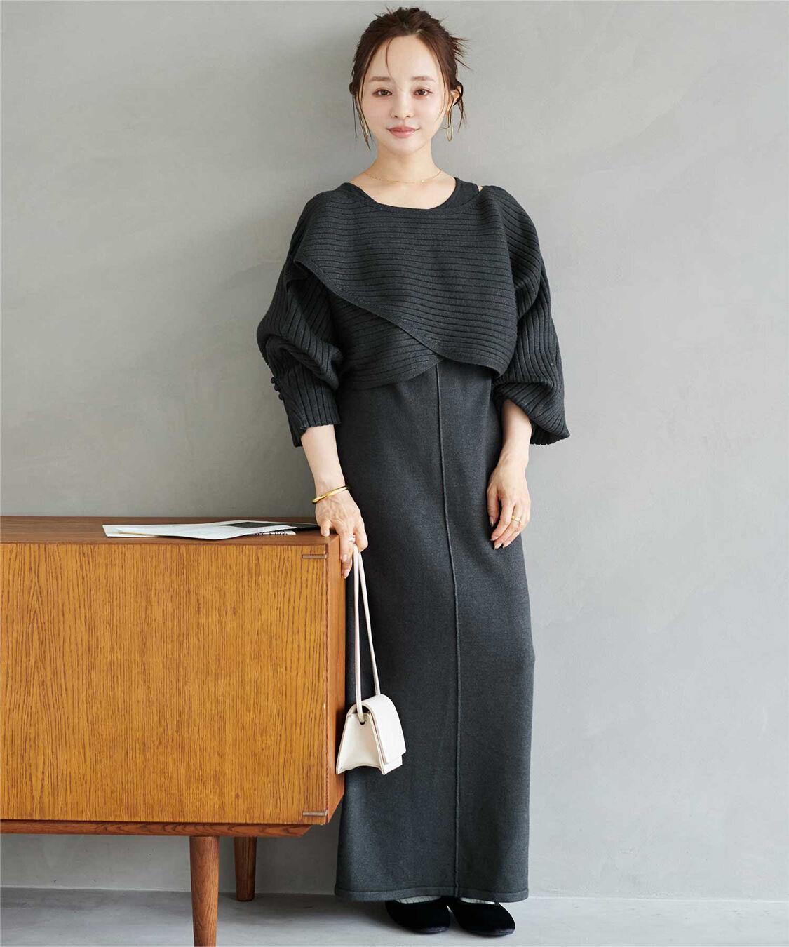 titivate「【田中亜希子さんコラボアイテム】カシュクールリブトップスニットセットワンピース」|ワンピース|